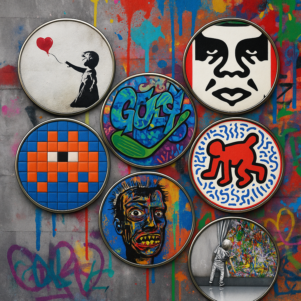 Street art ball markers with graffiti and pop art designs